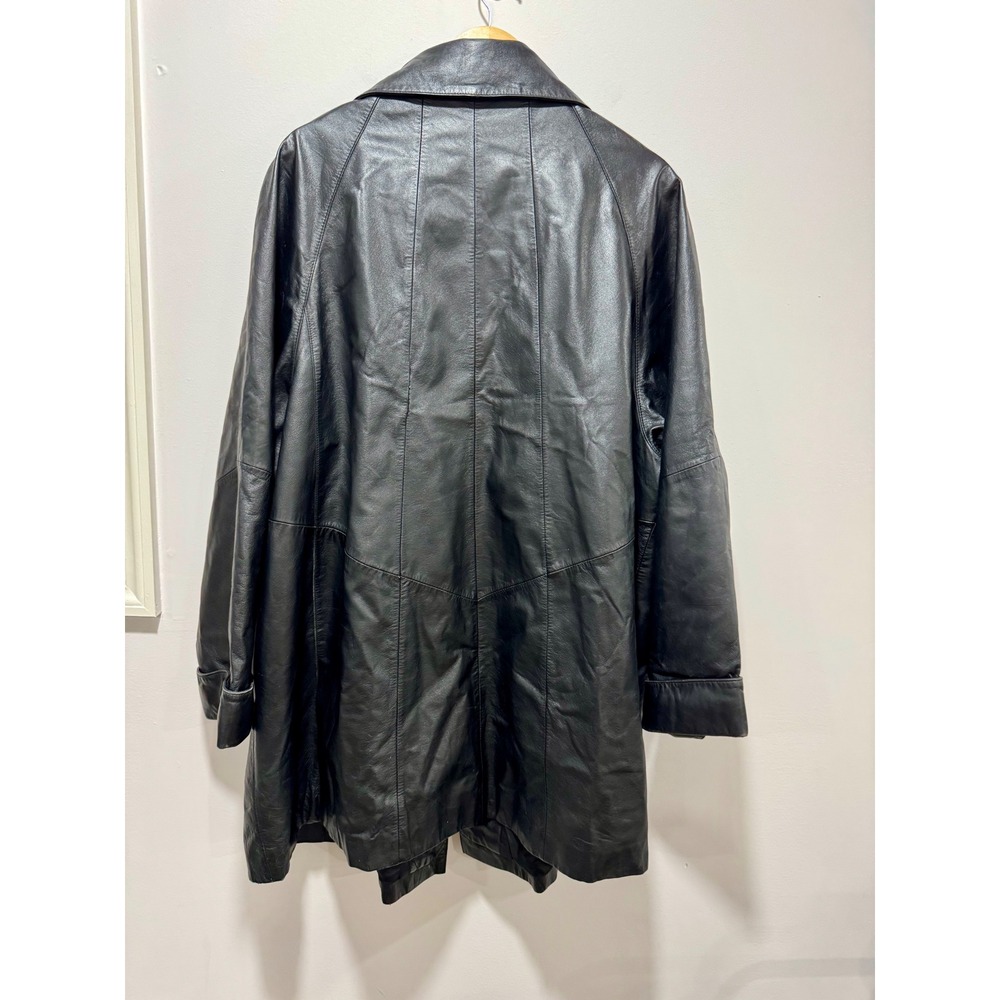 Ricardo Mens Black Genuine Leather Trench Coat Mid Length Jacket 3X Vintage - Picture 2 of 5